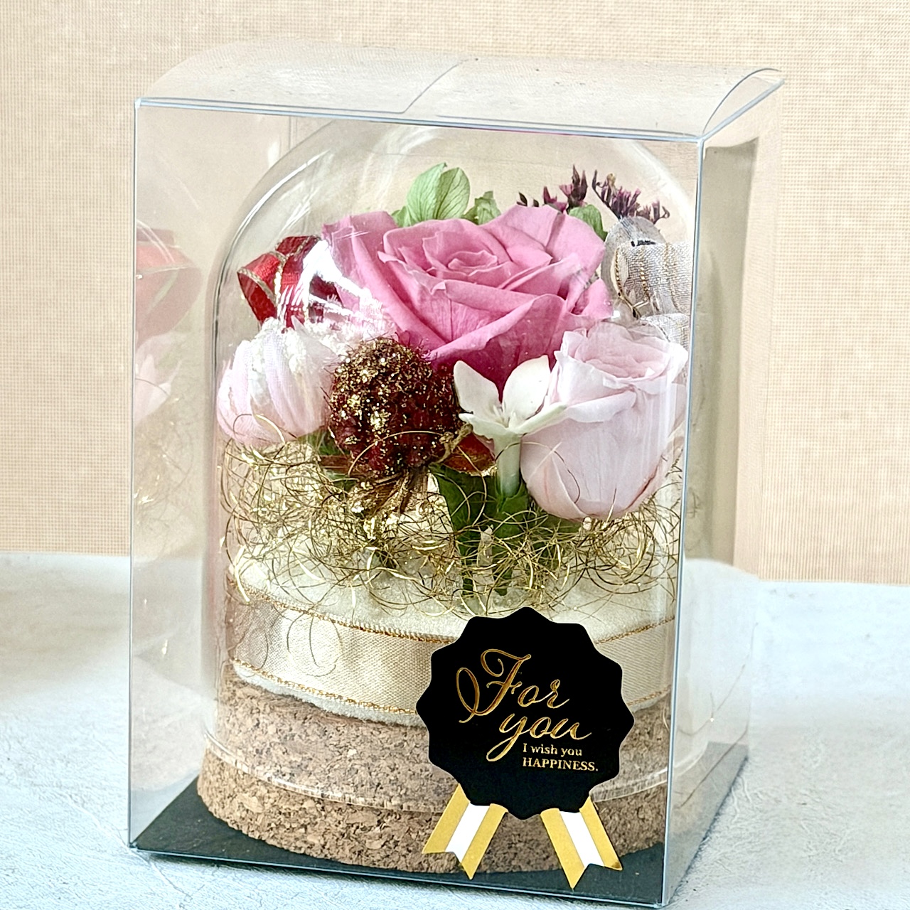 【フラワーカクテル】プリザーブドフラワー ハイブリッドフラワーギフト オリジナルガラスドームA