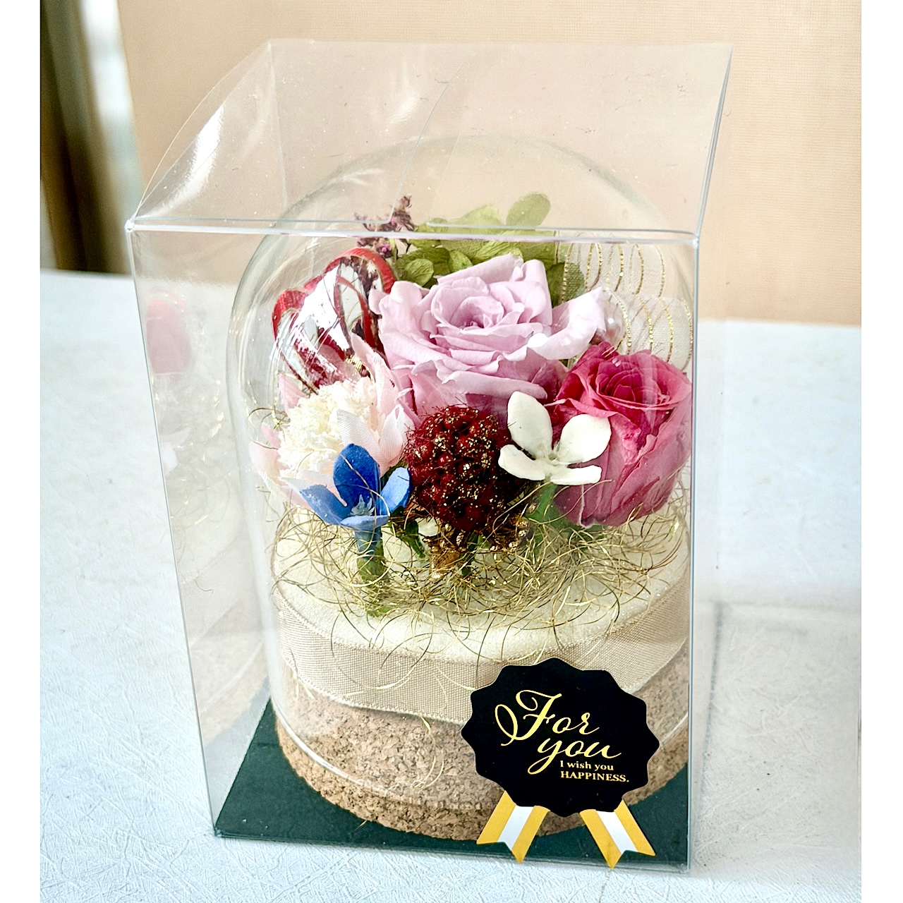 【フラワーカクテル】プリザーブドフラワー ハイブリッドフラワーギフト オリジナルガラスドームB