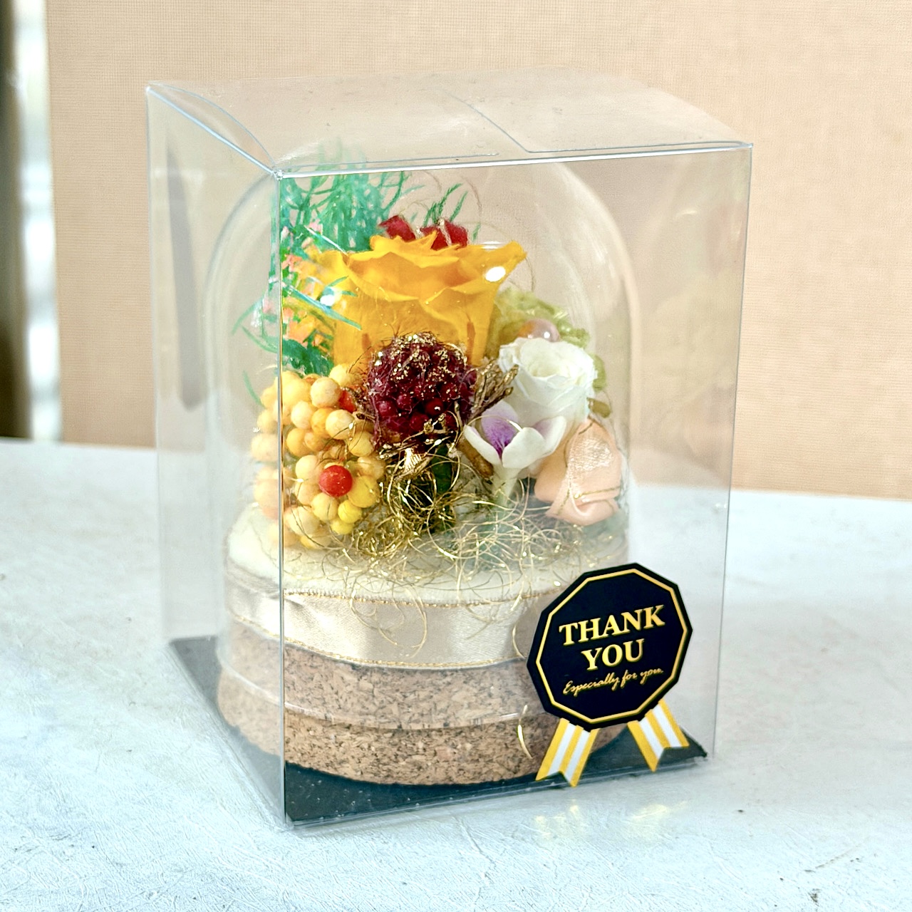 【フラワーカクテル】プリザーブドフラワー ハイブリッドフラワーギフト オリジナルガラスドームC
