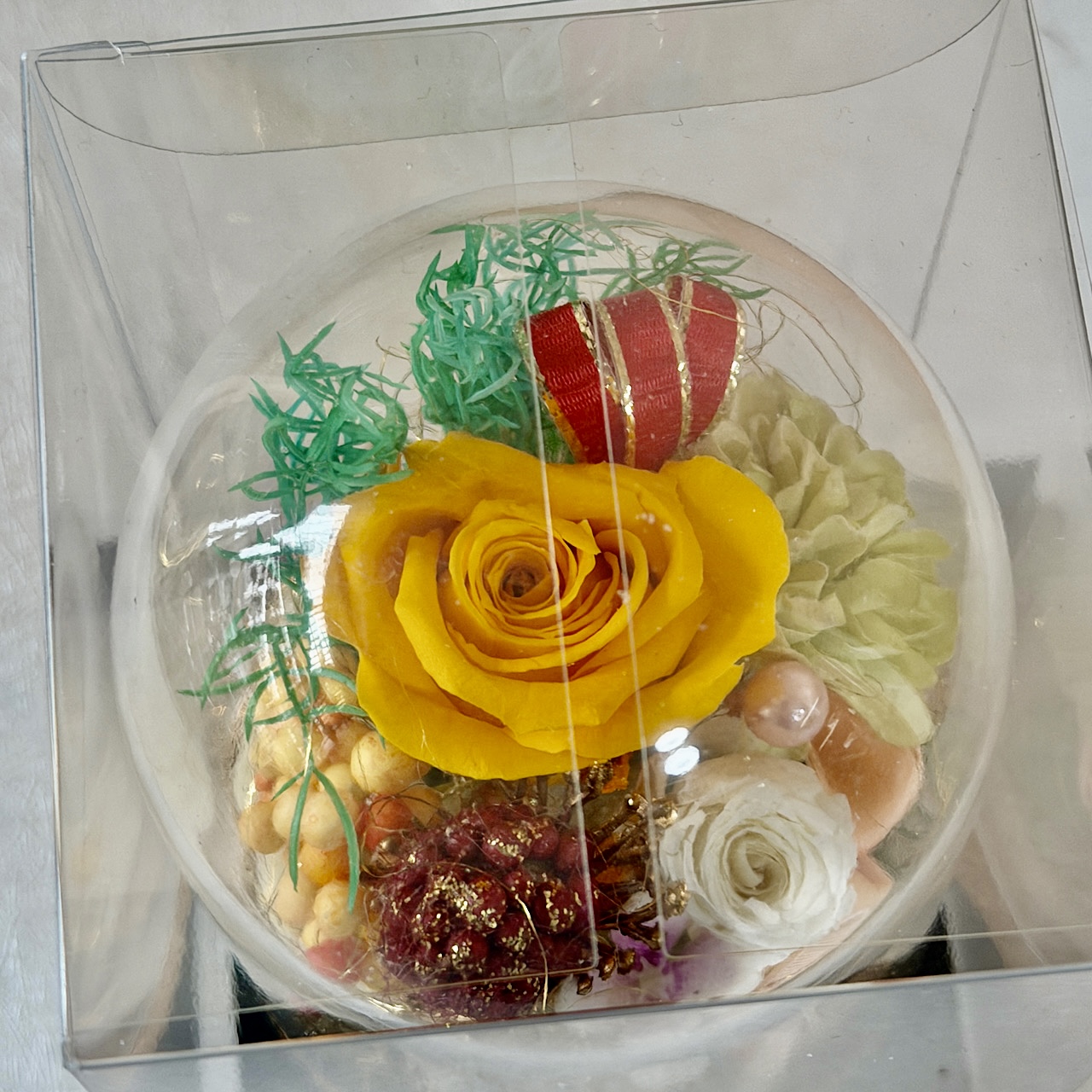 【フラワーカクテル】プリザーブドフラワー ハイブリッドフラワーギフト オリジナルガラスドームC - 画像 (2)