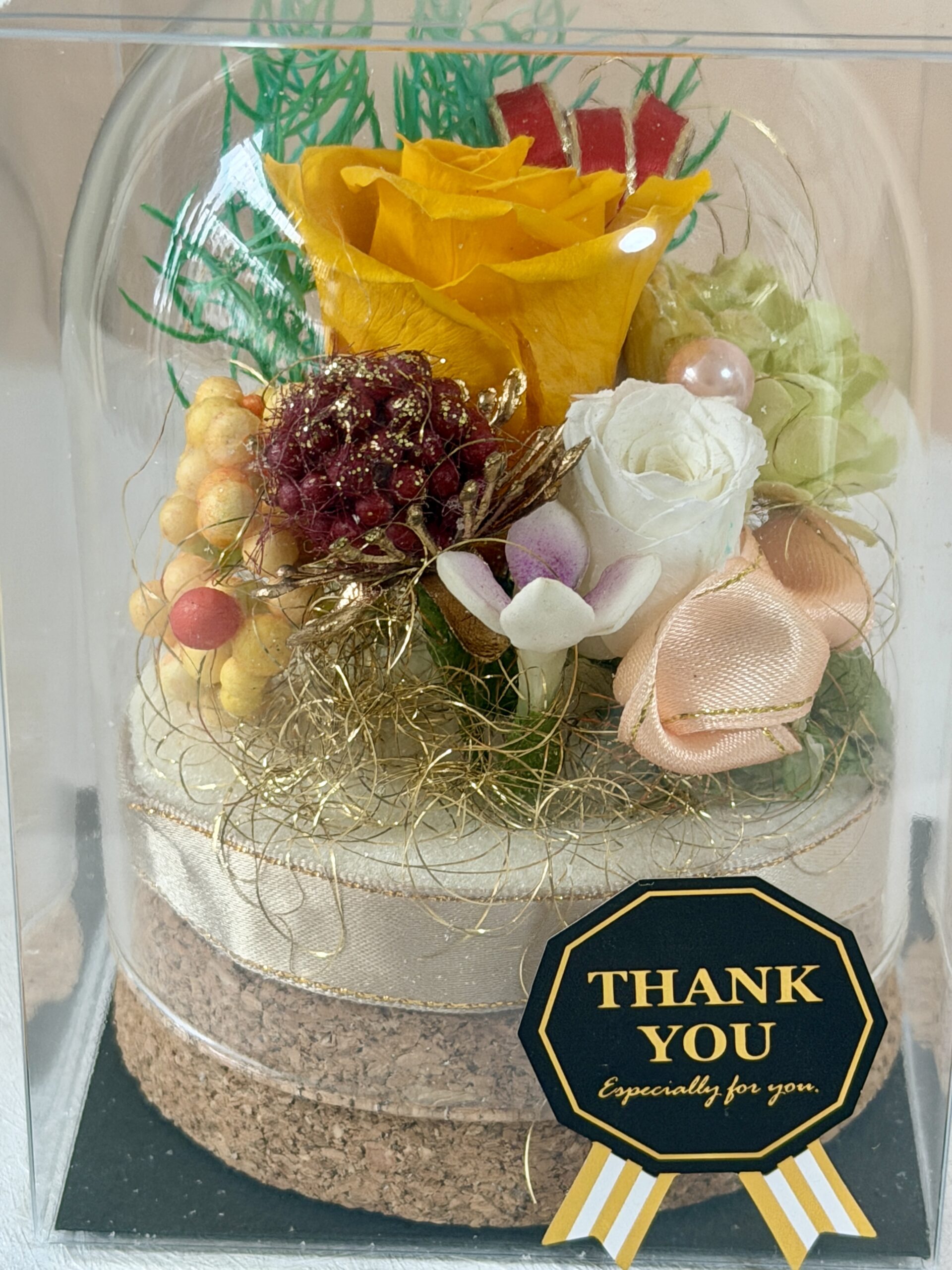 【フラワーカクテル】プリザーブドフラワー ハイブリッドフラワーギフト オリジナルガラスドームC - 画像 (3)