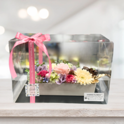 【フラワーカクテル】トレンド感溢れる長方形プリザーブドフラワーアートギフトA