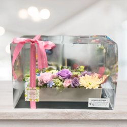 【フラワーカクテル】トレンド感溢れる長方形プリザーブドフラワーアートギフトB