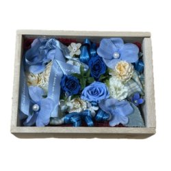 Alternative view of 【ピーナッツフラワーショップ】プリザーブドフラワー ウッドボックスアート ブルーアレンジ