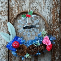 【YMK】クリスマスリース 18cm プリザーブドフラワー ローズ＆アジサイ 壁掛け ドア飾り ベル付き おしゃれギフト 母の日・敬老の日にも